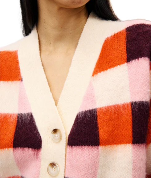 Chequered Cardigan - Rose