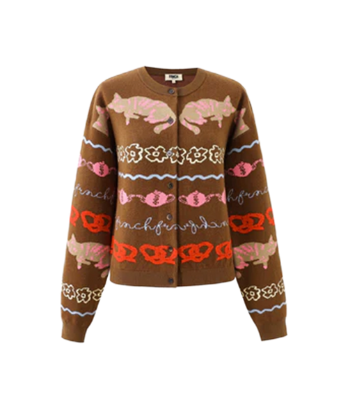Fun Cat Cardigan - Marron Glace