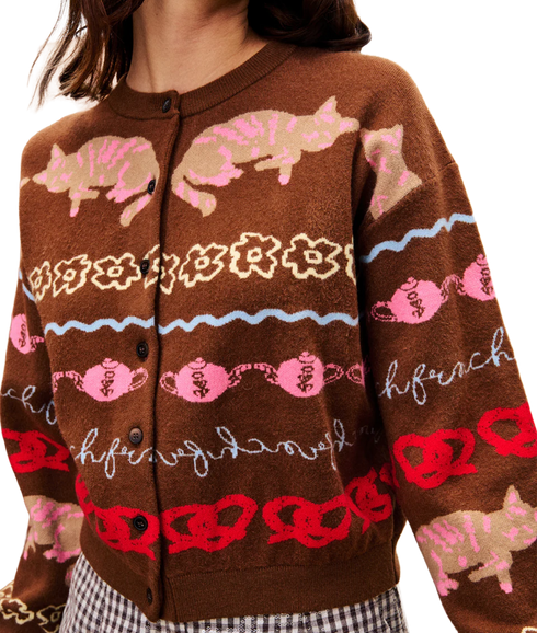 Fun Cat Cardigan - Marron Glace
