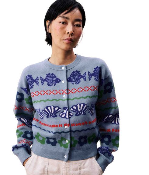 Fairisle Fish Cardigan - Blue Clair