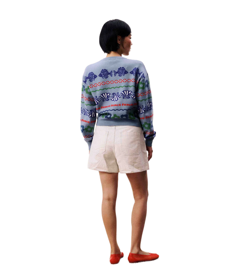 Fairisle Fish Cardigan - Blue Clair