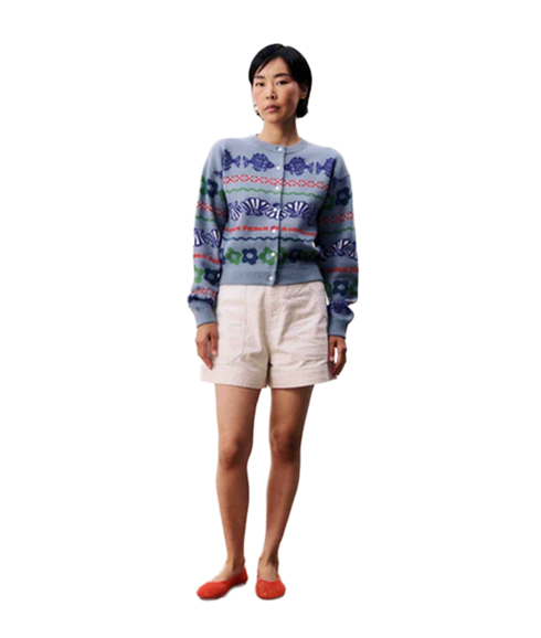 Fairisle Fish Cardigan - Blue Clair