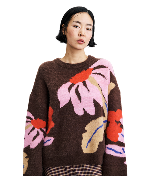 Flower Knit Jumper - Brown