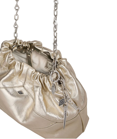 Sac M Cuir Lamine Mini June Tote - Champagne