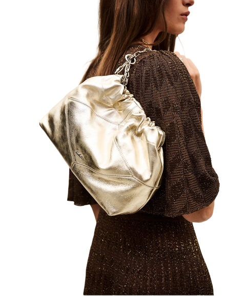 Sac M Cuir Lamine Mini June Tote - Champagne