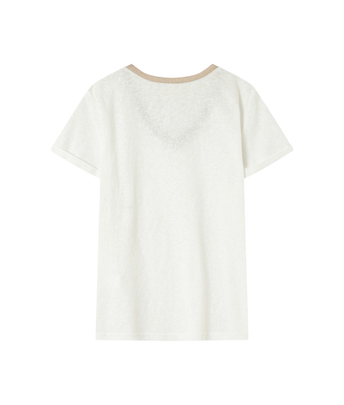 Lurex Trim V Neck Tee - Ecru
