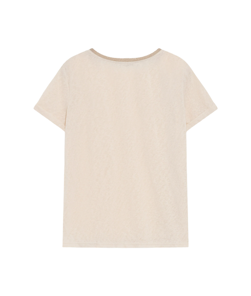 Vasco Lurex Trim V Neck Tee - Amande