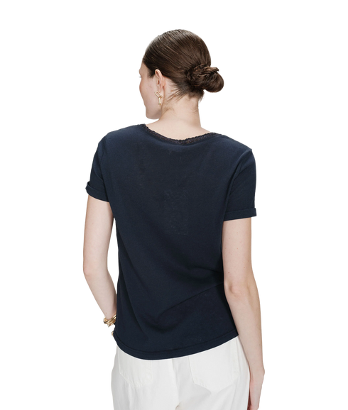 Vasco Lurex Trim V Neck Tee - Marine