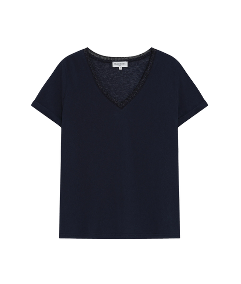 Vasco Lurex Trim V Neck Tee - Marine