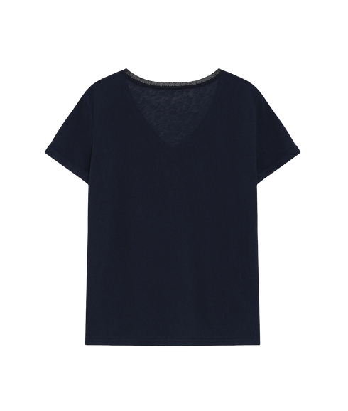 Vasco Lurex Trim V Neck Tee - Marine