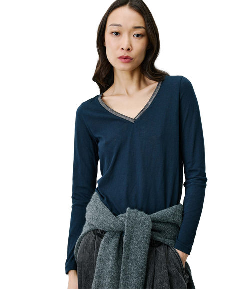Abricot V Neck Ls Tee - Marine