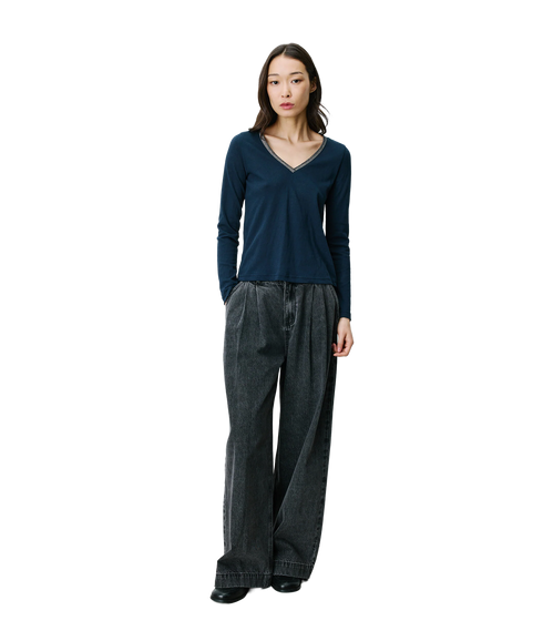 Abricot V Neck Ls Tee - Marine