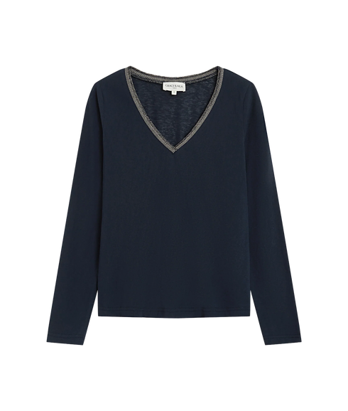 Abricot V Neck Ls Tee - Marine