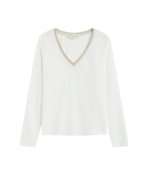 Abricot V Neck Ls Tee - Ivoire