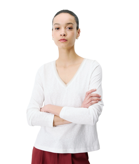Abricot V Neck Ls Tee - Ivoire