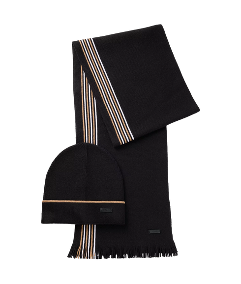 Enzo Raschel-knit Scarf and Hat Set - Black