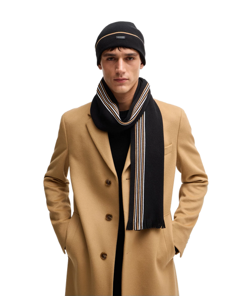 Enzo Raschel-knit Scarf and Hat Set - Black