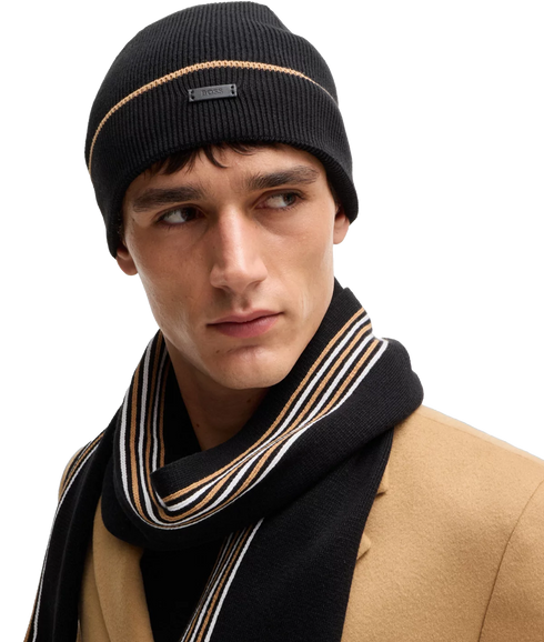 Enzo Raschel-knit Scarf and Hat Set - Black