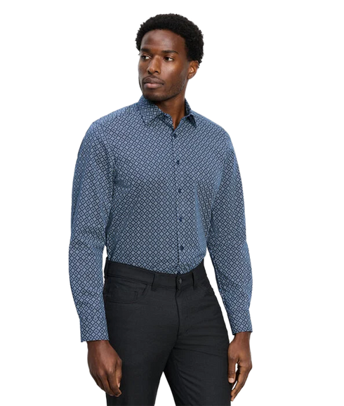 Level 5 Geo Print Body Fit Shirt - Navy