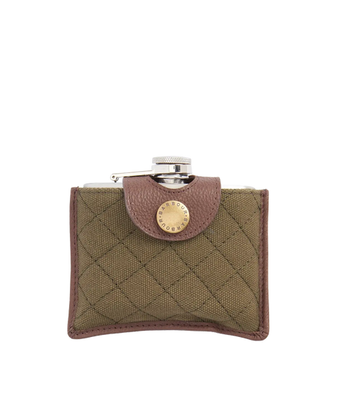 Quilted Padbury Hip Flask - Dark Brown/Olive