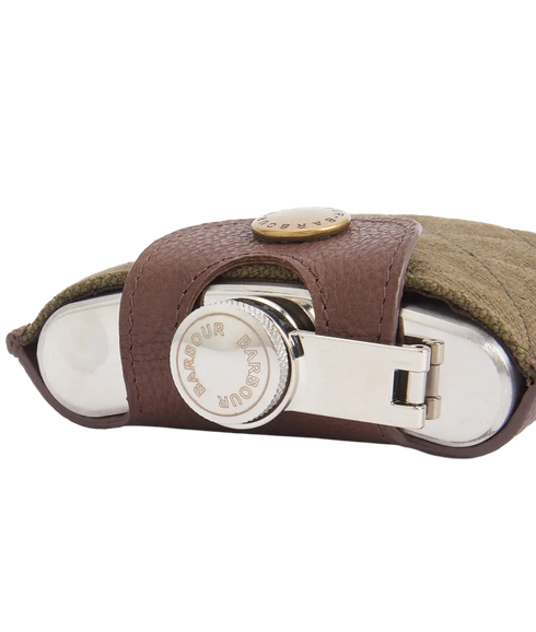 Quilted Padbury Hip Flask - Dark Brown/Olive