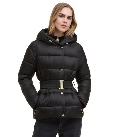 Short Track Line Puffer Jacket - Black/Jasmine Leopard Print