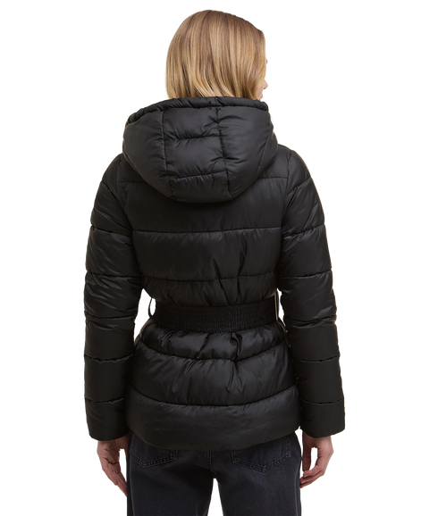 Short Track Line Puffer Jacket - Black/Jasmine Leopard Print