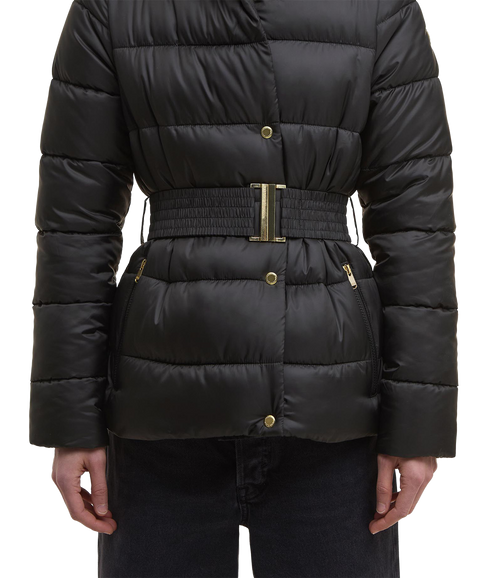 Short Track Line Puffer Jacket - Black/Jasmine Leopard Print