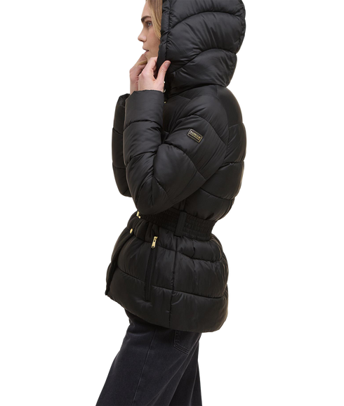 Short Track Line Puffer Jacket - Black/Jasmine Leopard Print