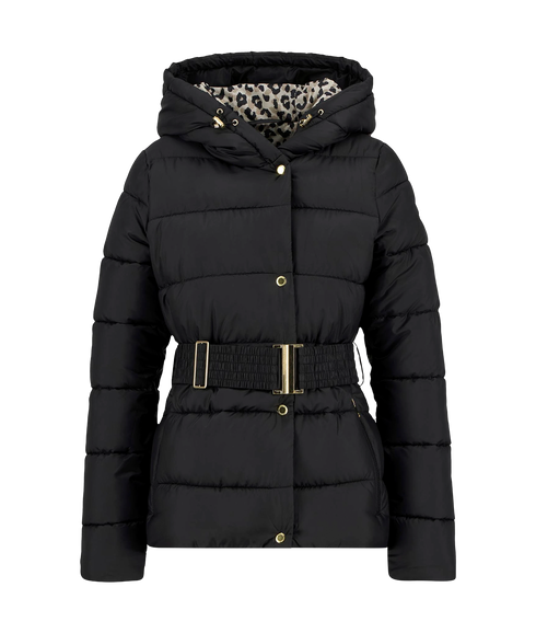 Short Track Line Puffer Jacket - Black/Jasmine Leopard Print