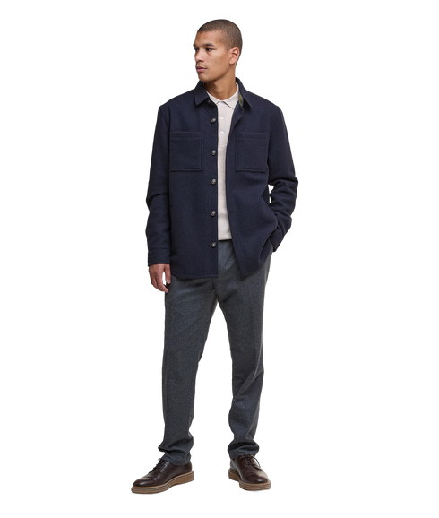 Marlow Tailored Wool Blend Overshirt - Navy Marl