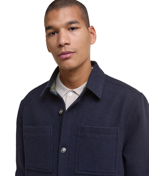Marlow Tailored Wool Blend Overshirt - Navy Marl