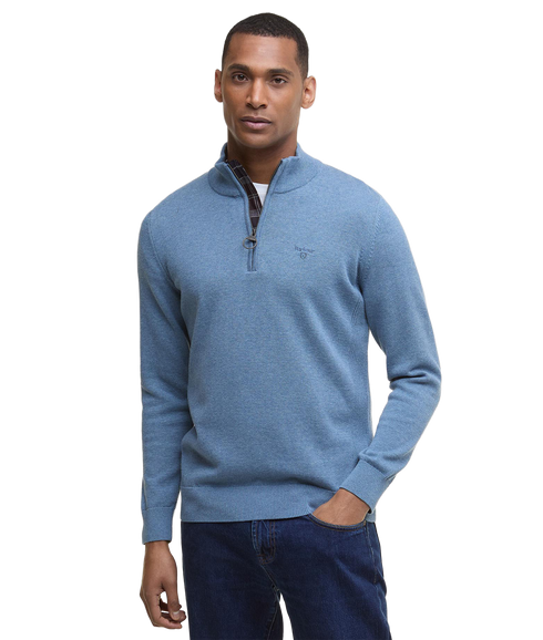 Cotton Half Zip Knitted Jumper - Bluestone