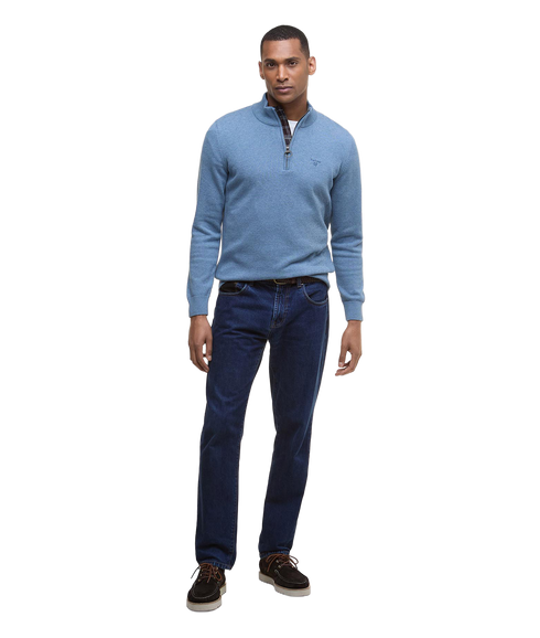 Cotton Half Zip Knitted Jumper - Bluestone