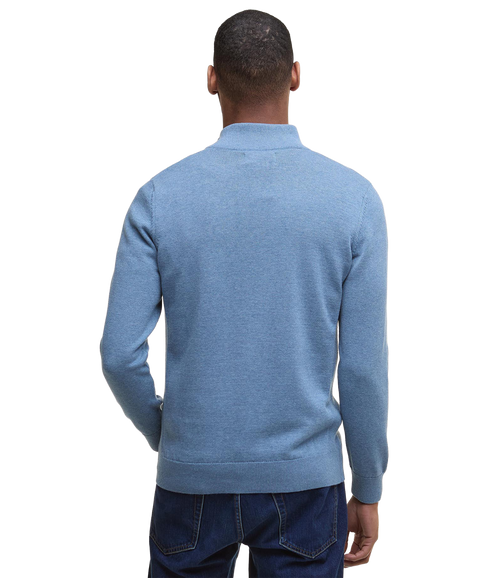 Cotton Half Zip Knitted Jumper - Bluestone