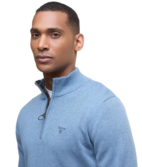 Cotton Half Zip Knitted Jumper - Bluestone