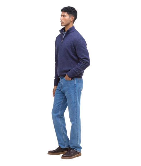 Essential Tisbury Half Zip Knitted Jumper - Deep Blue