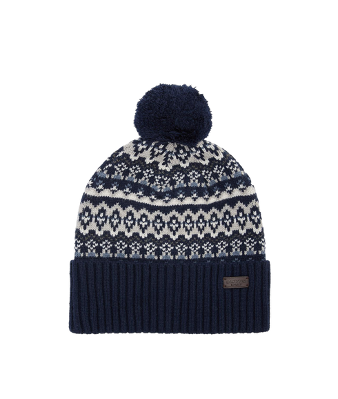 Marlow Fair Isle Pom Beanie Hat - Navy