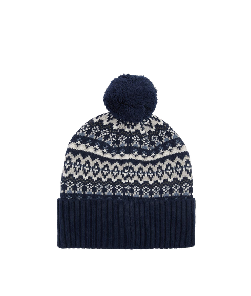 Marlow Fair Isle Pom Beanie Hat - Navy