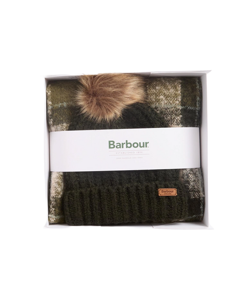 Saltburn Beanie & Tartan Scarf Gift Set - Ancient Loden/Dk Green