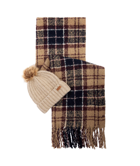 Saltburn Beanie & Tartan Scarf Gift Set - Gardenia Tartan