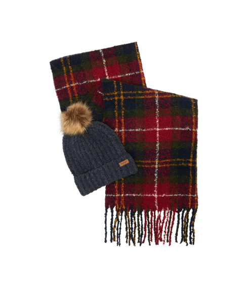 Saltburn Beanie & Tartan Scarf Gift Set - Winterberry Tartan