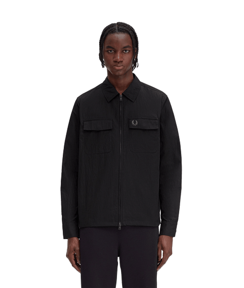 Textured Zip-Through Overshirt - Black