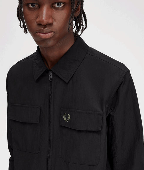 Textured Zip-Through Overshirt - Black