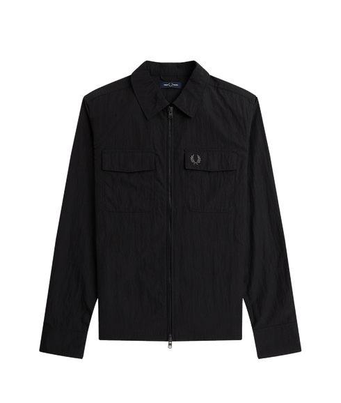 Textured Zip-Through Overshirt - Black