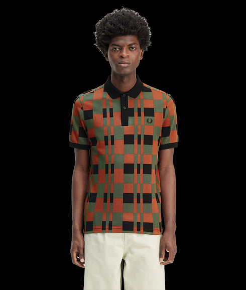 Split Chequerboard Polo Shirt - Multi
