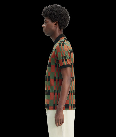 Split Chequerboard Polo Shirt - Multi