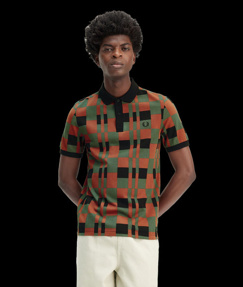 Split Chequerboard Polo Shirt - Multi