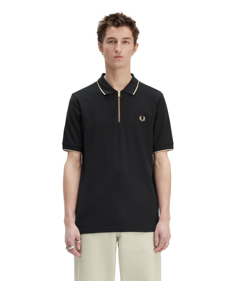Crepe Piqué Polo Shirt - Black