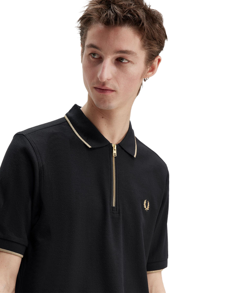 Crepe Piqué Polo Shirt - Black
